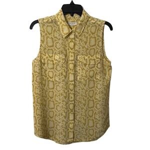 Equipment Femme Women's Yellow Snake Print Sleeveless Button-Down Top Size S
